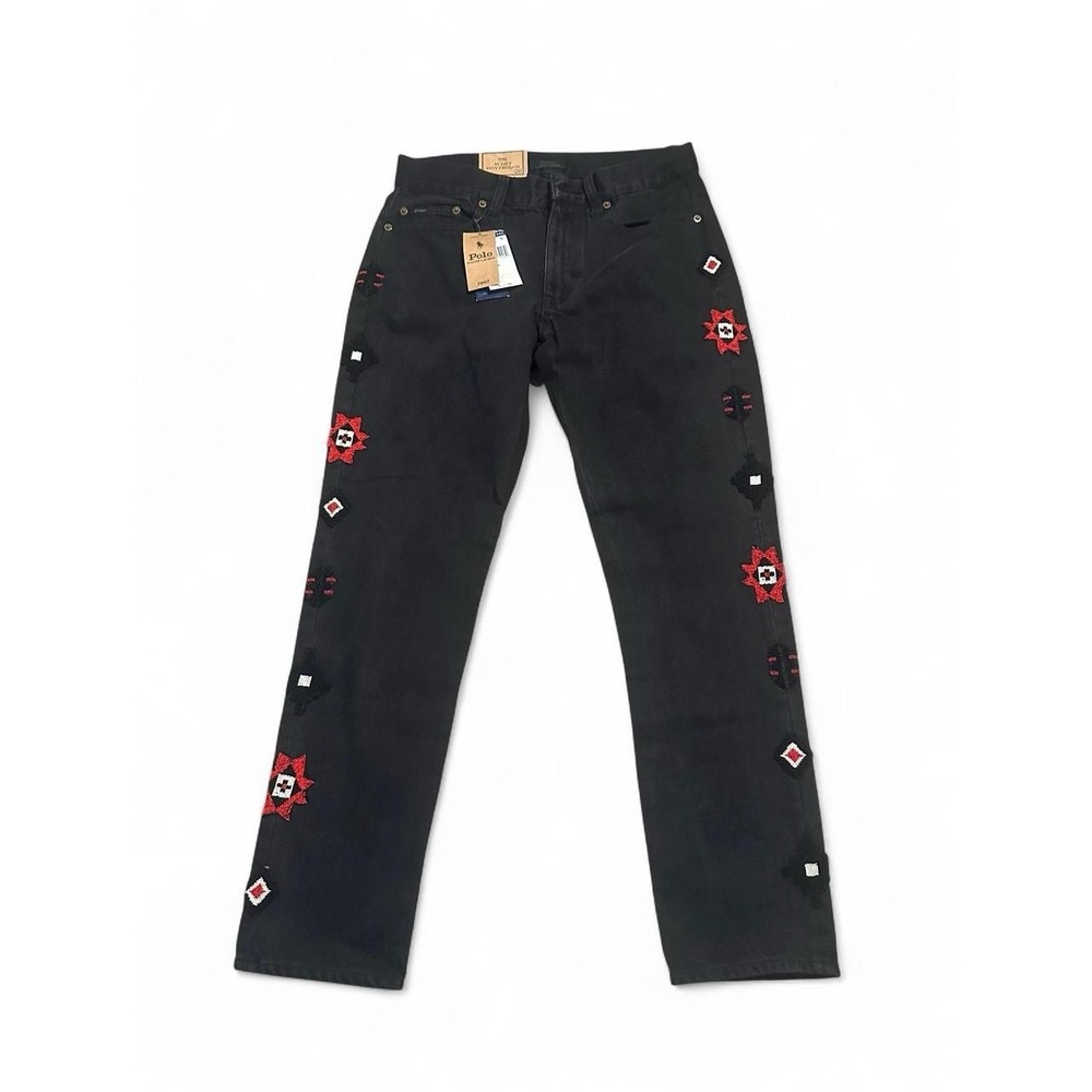 Polo Ralph Lauren NWT Women's Black Avery Bead Aztec Boyfriend Jeans 30.5x27.5